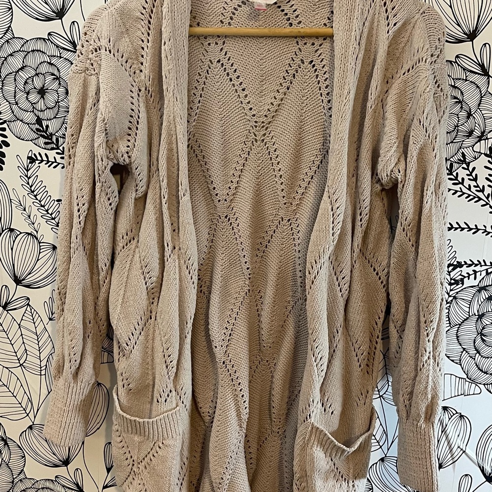No Boundaries Tan Open-Front Cardigan